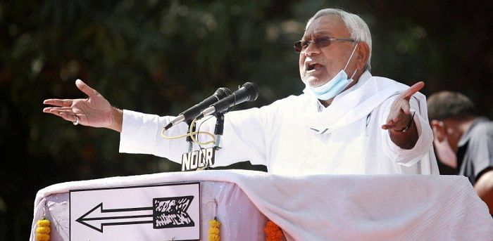Bihar Chief Minister Nitish Kumar at a rally before the Bihar Assembly election. Credits: PTI Photo