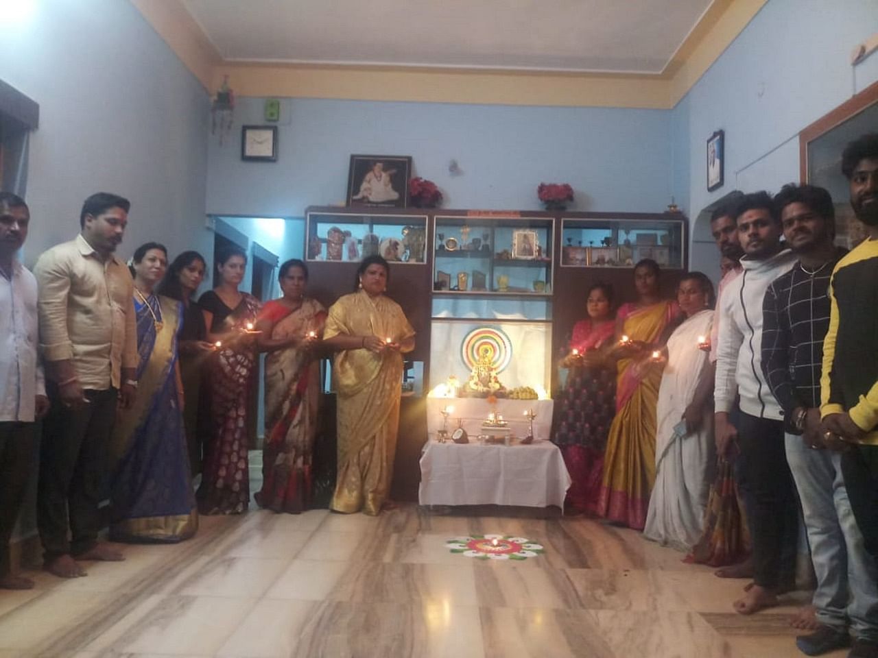 Transgender women celebrate Deepavali festival at the house of social activist Manjunath Hebsur in Navanagar, Hubballi on Saturday. Credit: DH Photo/Manjunath Hebsur
