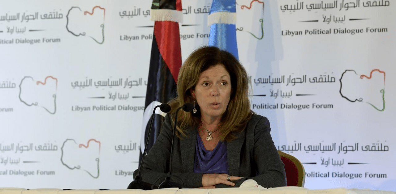 UN acting envoy to Libya Stephanie Williams speaks in Tunis, following seven days of talks, hosted by the UN on the Libyan conflict. Credit: AFP Photo