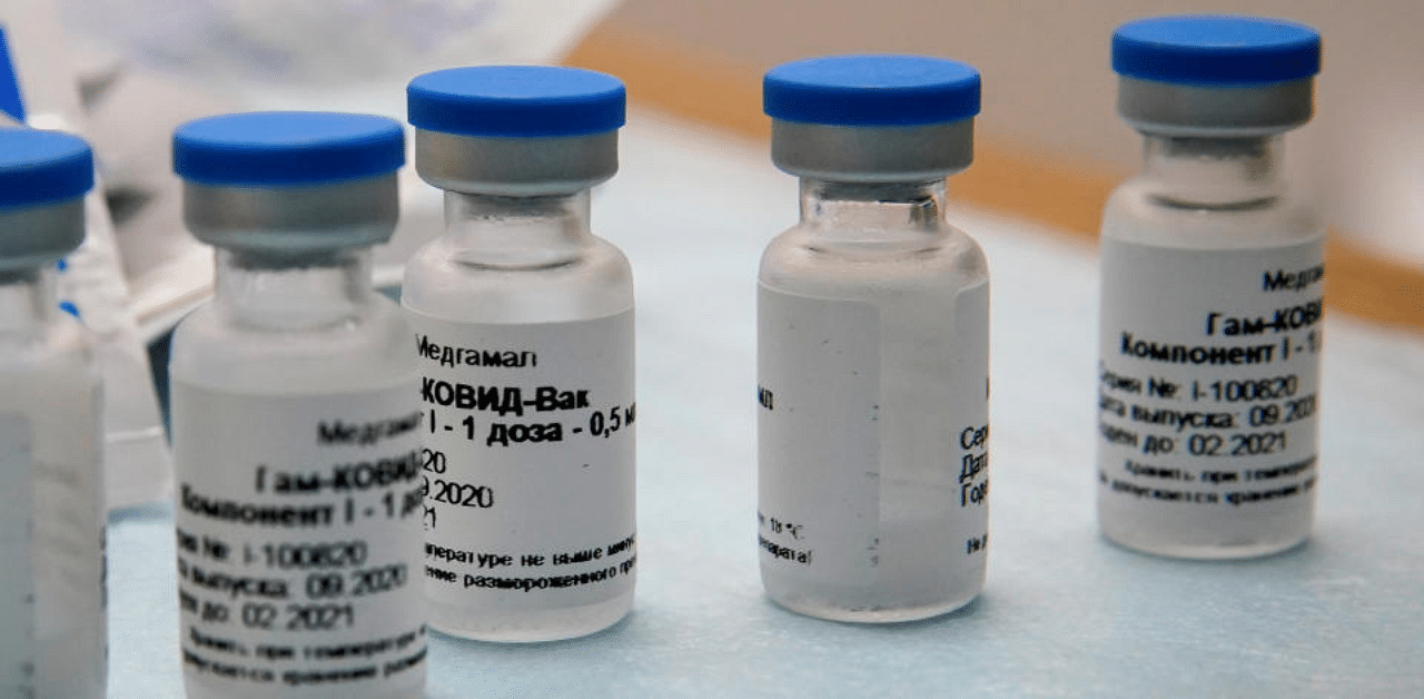 Bottles with Russia's "Sputnik-V" vaccine against the coronavirus disease (COVID-19) are seen before inoculation at a clinic in Tver, Russia October 12, 2020. Credit: Reuters File Photo