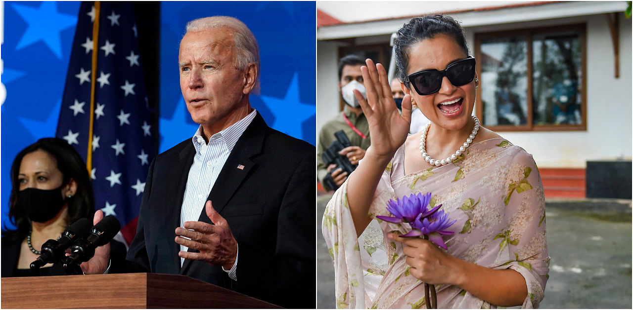 Joe Biden and Kangana Ranaut file photo (AP/PTI)