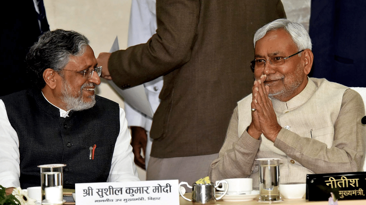 Bihar Chief Minister Nitish Kumar along with former deputy Chief Minister Sushil Kumar Modi. Credit: PTI Photo