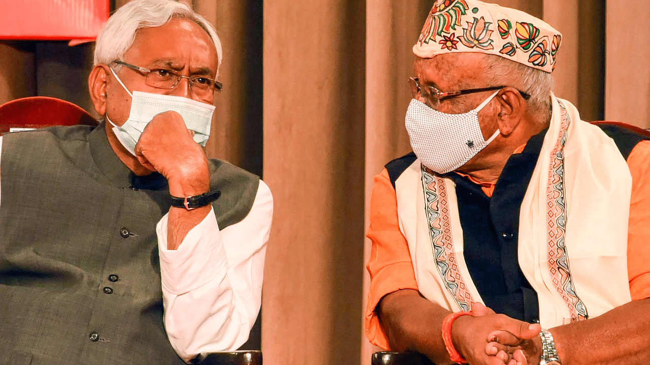 Bihar Chief Minister Nitish Kumar and Deputy Chief Minister Tarkishore Prasad. Credits: PTI Photo