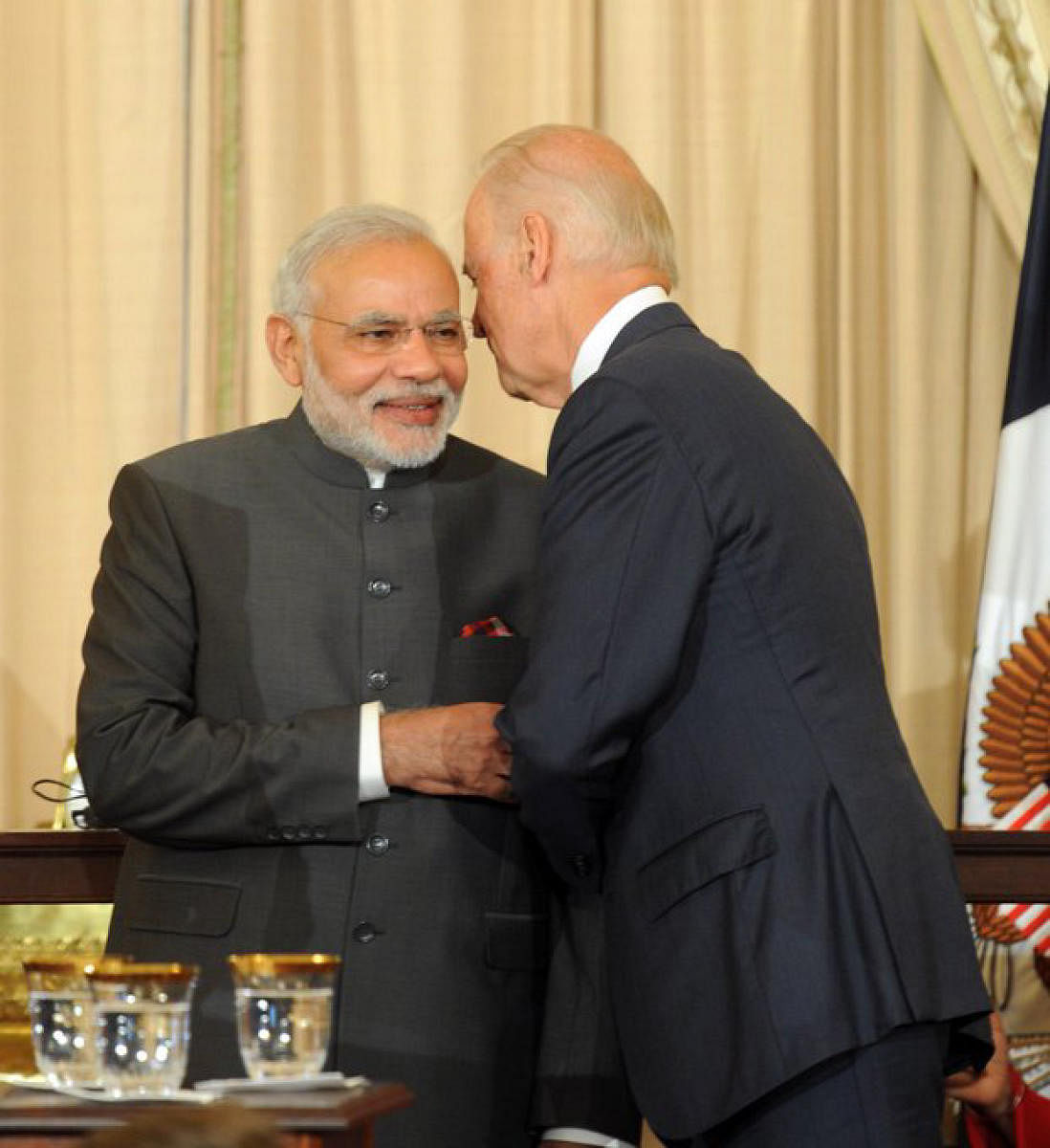 Prime Minister Narendra Modi with Joe Biden. PM Modi tweeted this picture to congratulate Biden on becoming the 46th President of the United States. Credit: Twitter/@narendramodi