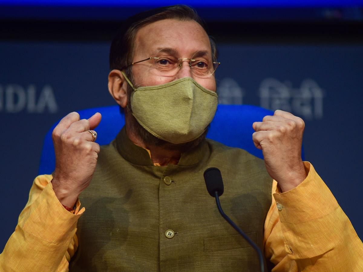 New Delhi: Union Environment Minister Prakash Javadekar addresses a press conference, in New Delhi, Wednesday, Nov. 11, 2020. (PTI Photo/Kamal Kishore)(PTI11-11-2020_000108B)