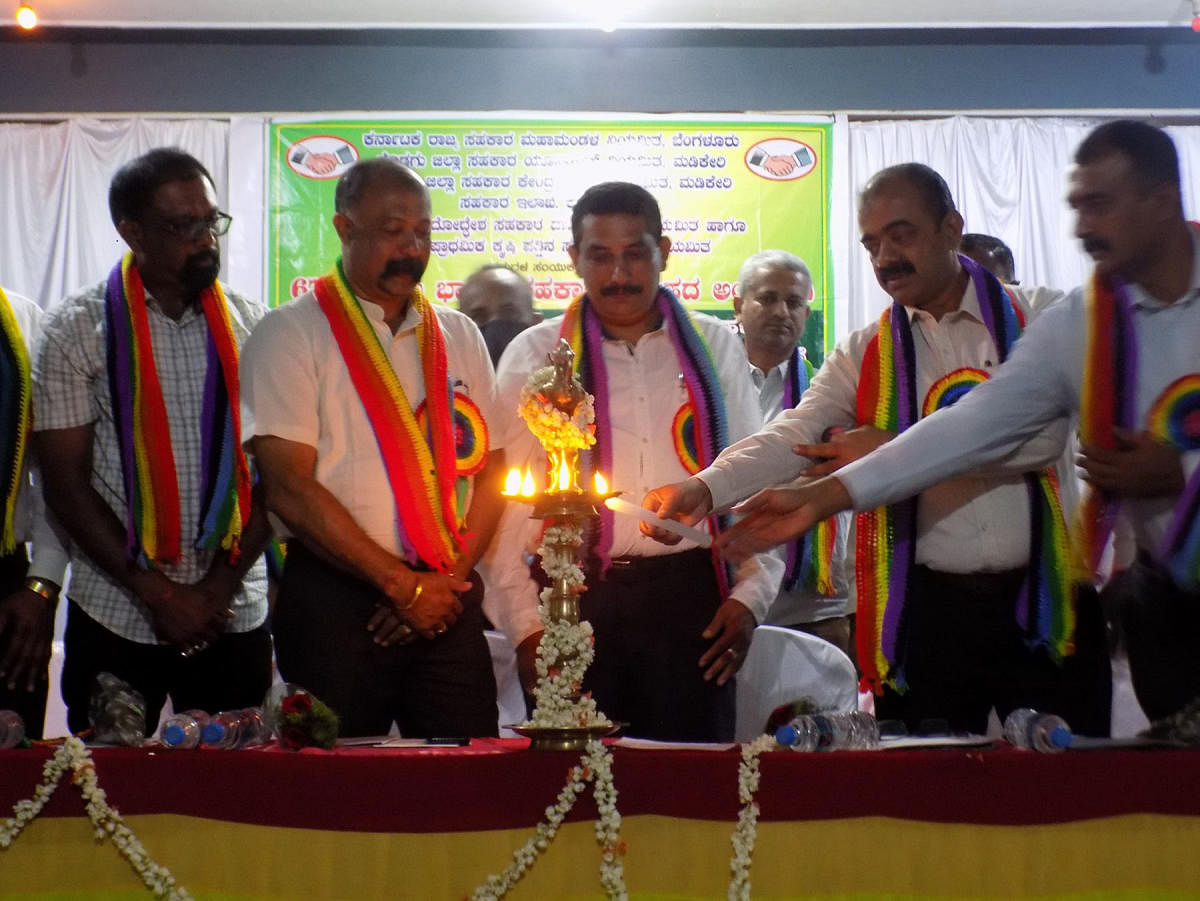 DCC Bank Chairman Kodandera Bond Ganapathy inaugurates the 67th All India Cooperative Week and centenary celebrations of Kunjila cooperative warehouse near Napoklu.