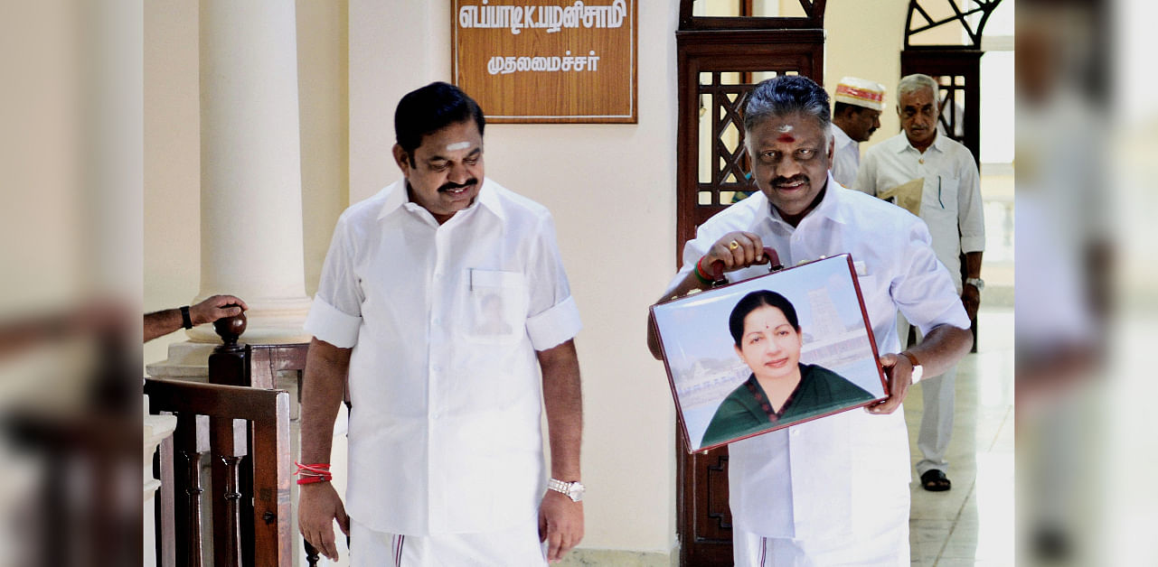Tamil Nadu Deputy Chief Minister O Panneerselvam with Tamil Nadu Chief Minister K Palaniswami. Credit: PTI File Photo