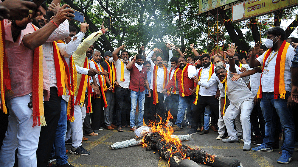 Pro-Kannada activists stage a protest against Karnataka CM Yediyurappa in Bengaluru. Credit: DH Photo