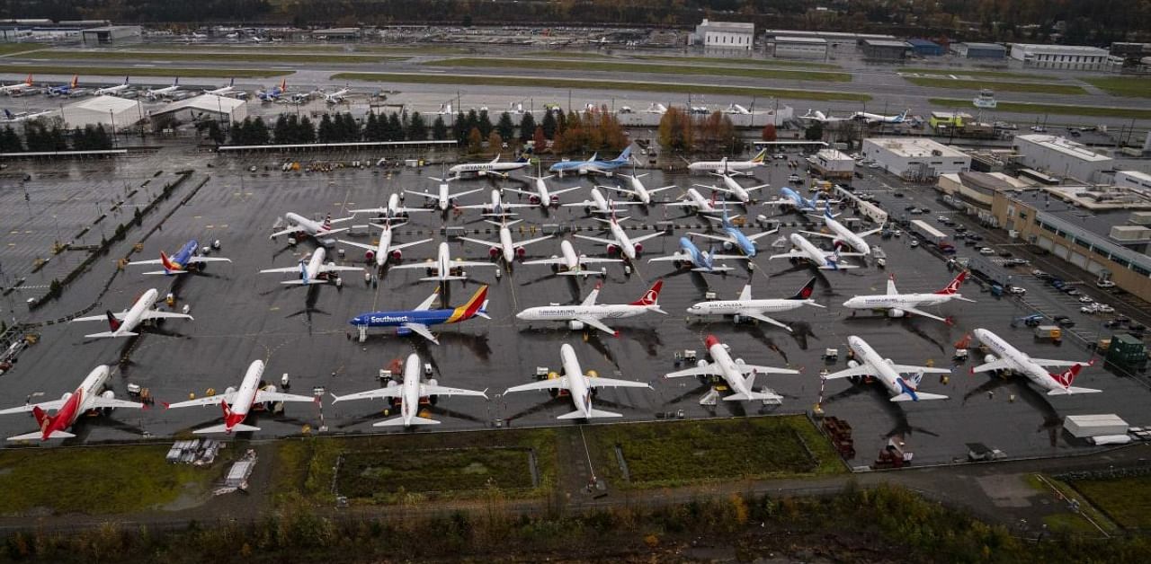 Boeing 737 Max airplanes sit parked at the company's production facility. Credit: AFP Photo