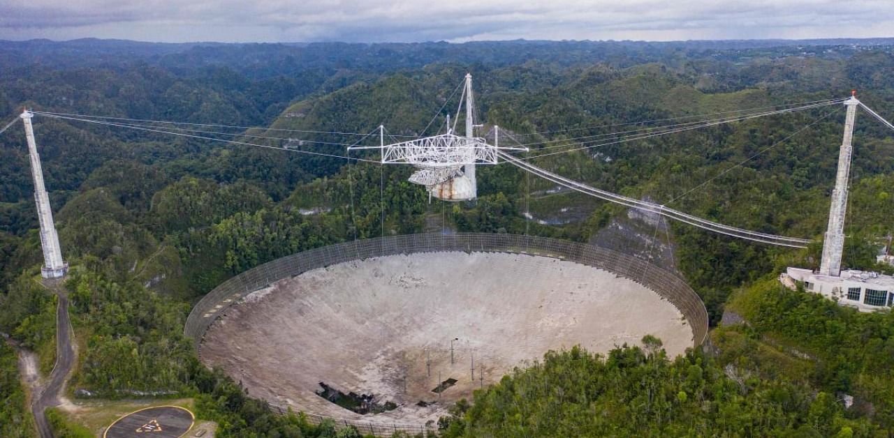The National Science Foundation (NSF) announced on November 19, 2020, it will decommission the radio telescope following two cable breaks in recent months which have brought the structure to near collapse. Credit: AFP Photo