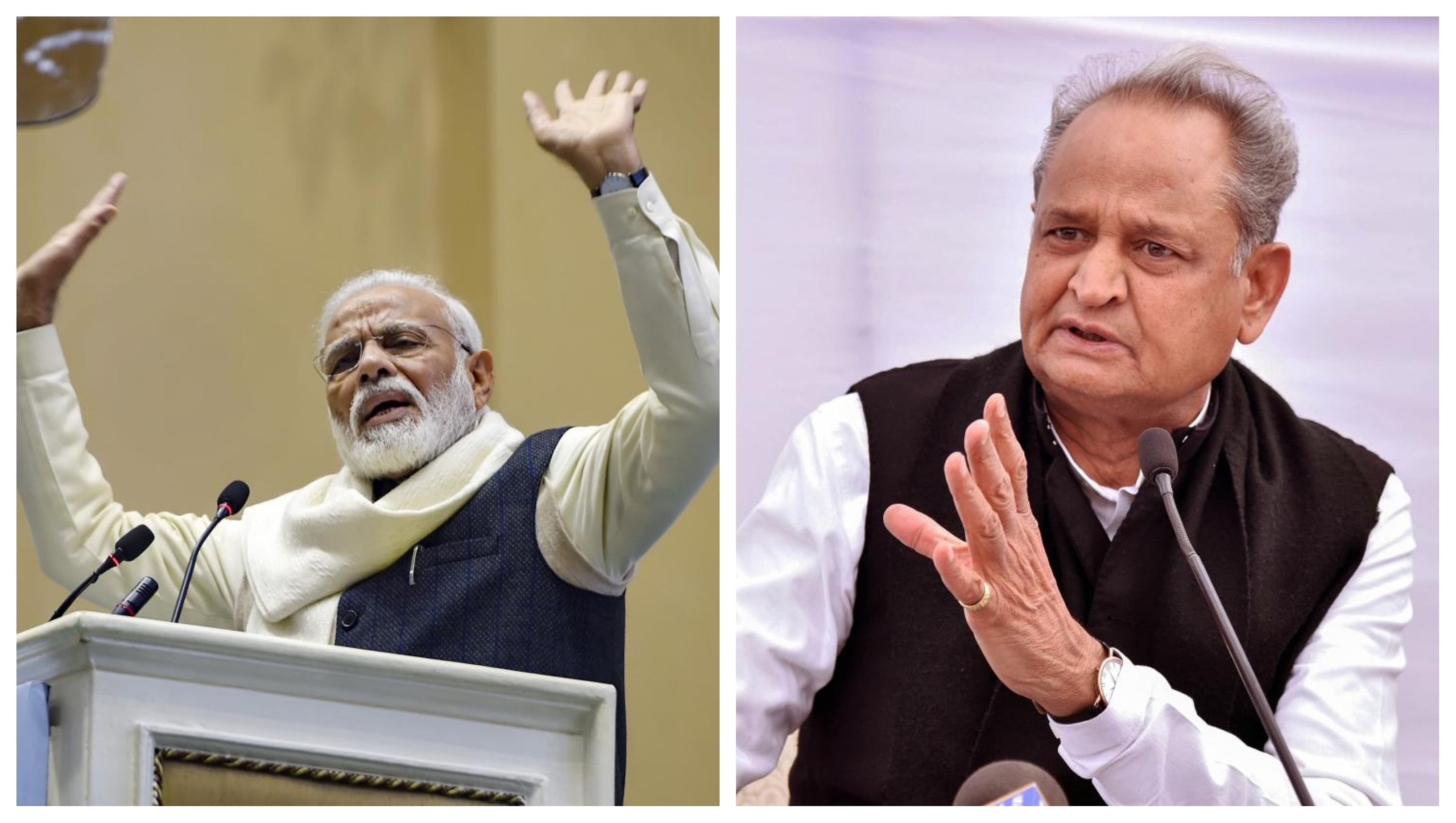 Rajasthan Chief Minister Ashok Gehlot (L) and Prime Minister Narendra Modi (R). Credit: PTI Photos