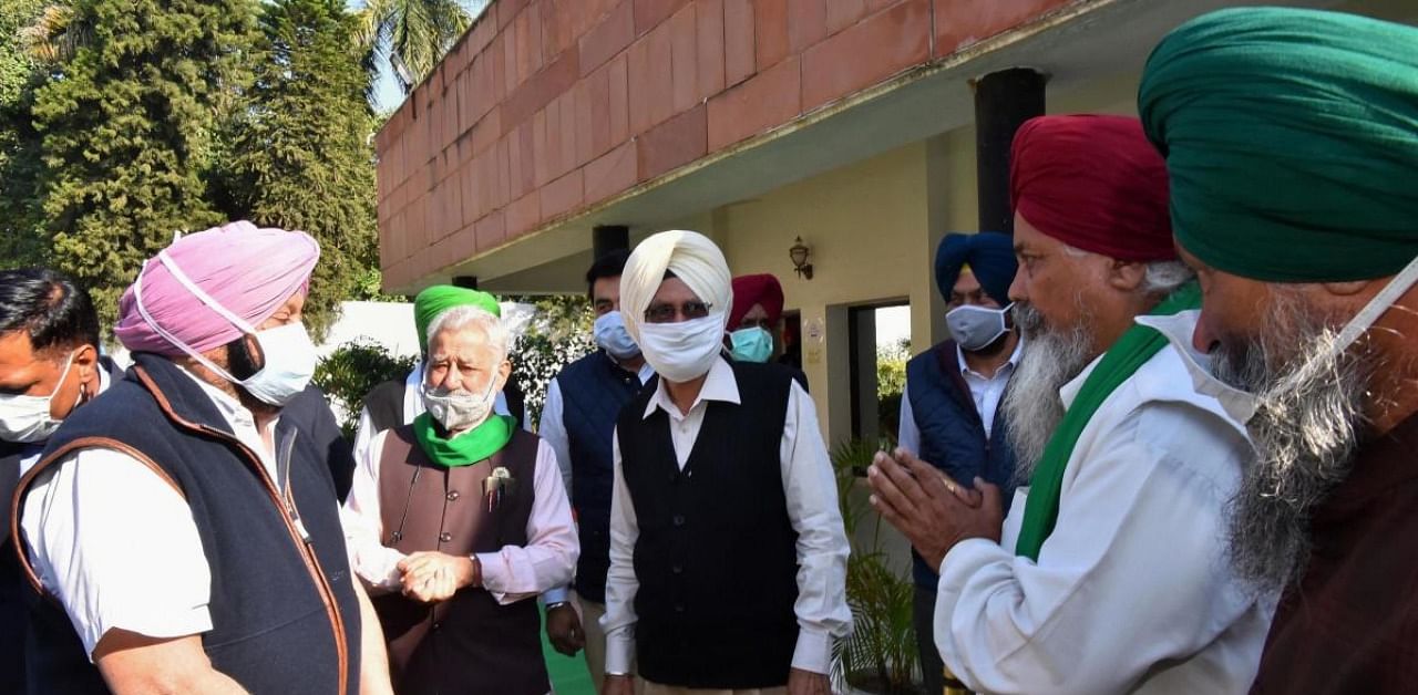 Punjab Chief Minister Captain Amarinder Singh during a meeting with representatives of various farmers' organisations, in Chandigarh. Credit: PTI.