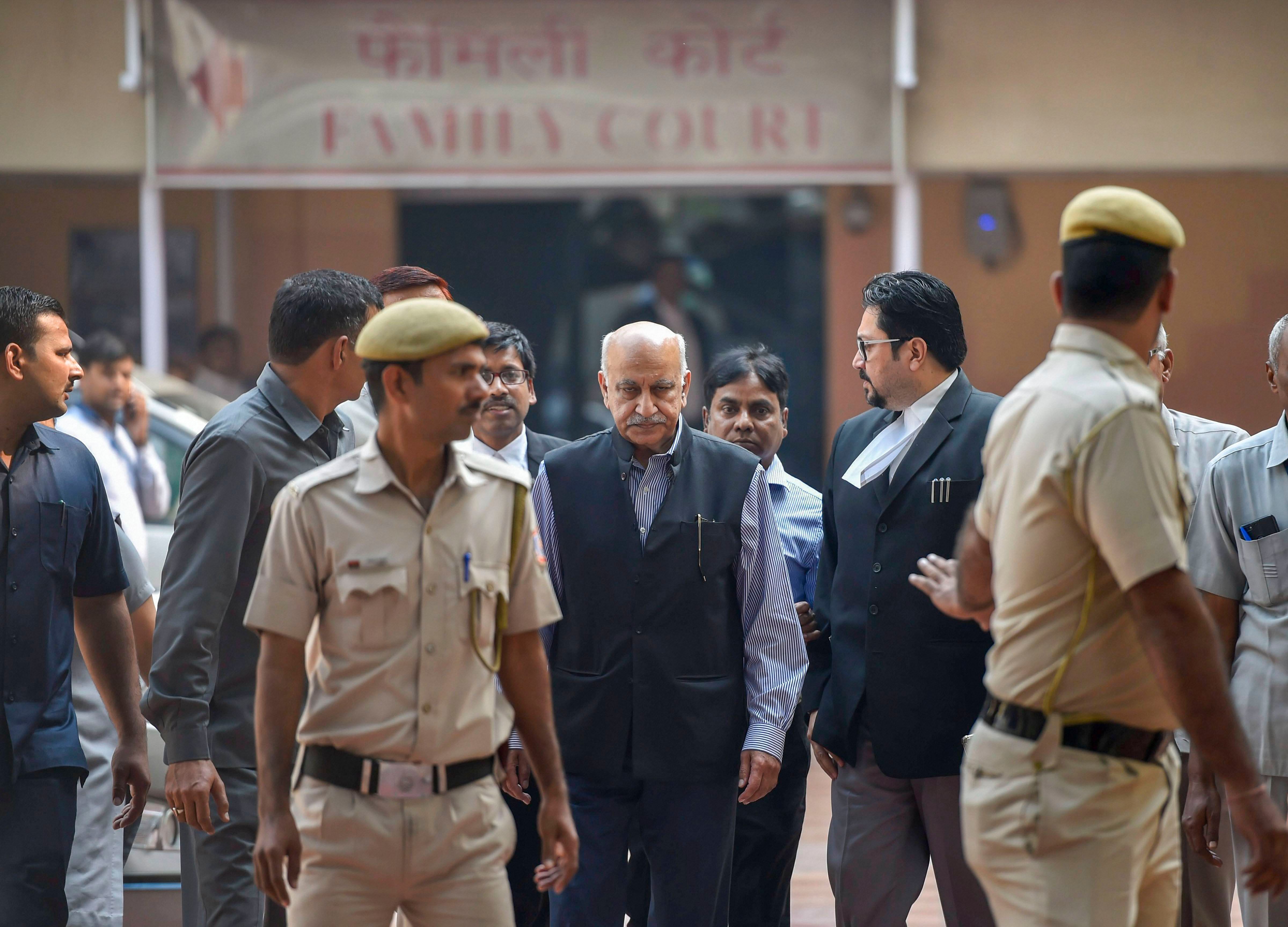 MJ Akbar, who resigned as union minister, at Patiala House Courts in New Delhi. Credit: PTI Photo