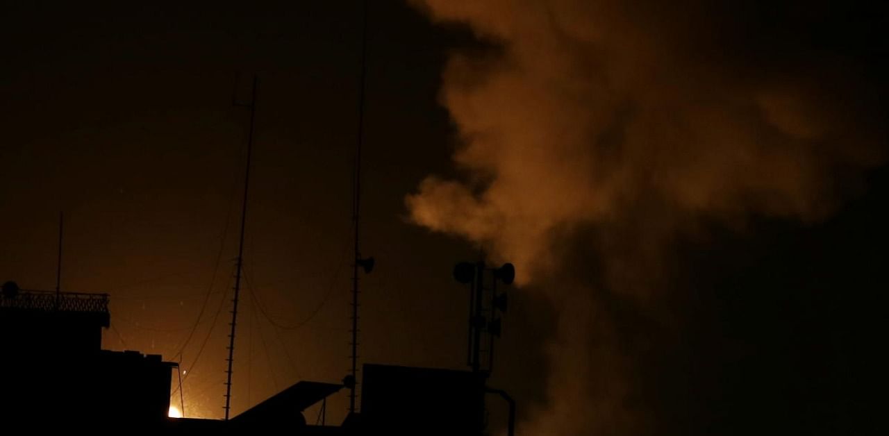 Smoke and flame are seen following an Israeli air strike in the southern Gaza Strip. Credit: Reuters Photo