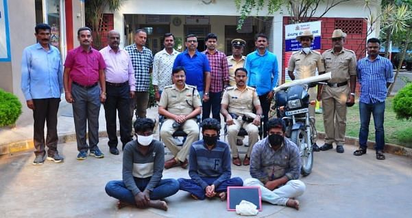 The suspects seen with Metagalli Police in Mysuru.