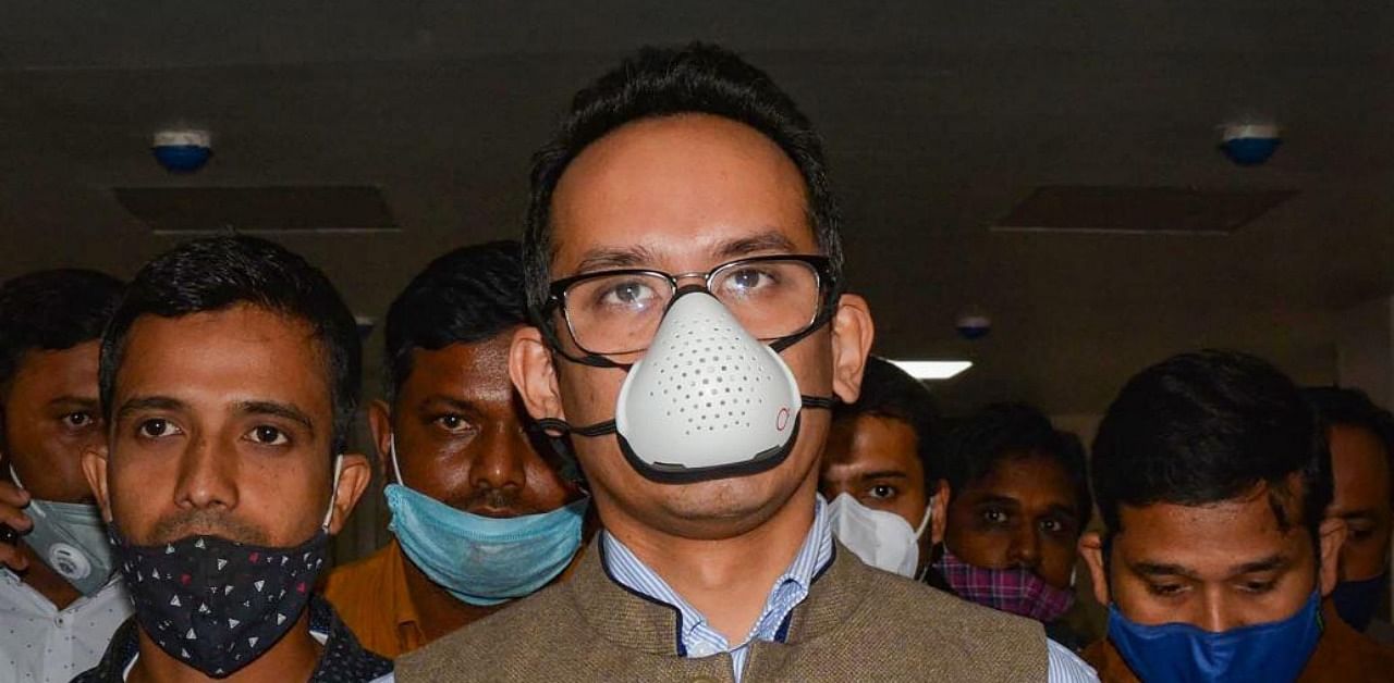 Congress MP Gaurav Gogoi arrives at the Gauhati Medical College Hospital where his father and former Assam CM Tarun Gogoi passed away, in Guwahati. Credit: PTI.