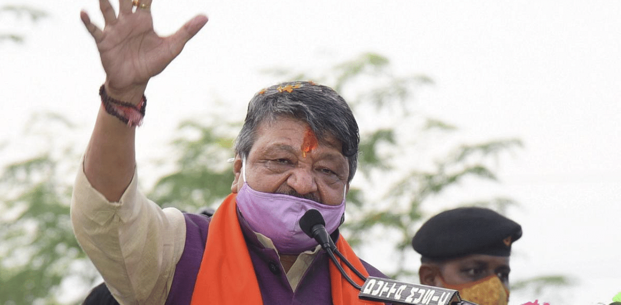 BJP National General Secretary Kailash Vijayvargiya during a public meeting in support of the farm reform bills, in Midnapore district. Credit: PTI Photo