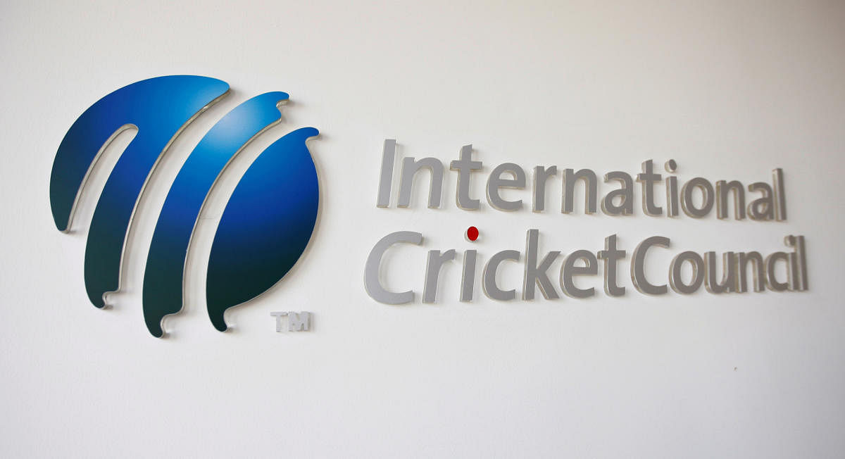 The International Cricket Council (ICC) logo at the ICC headquarters in Dubai. Credit: Reuters photo. 