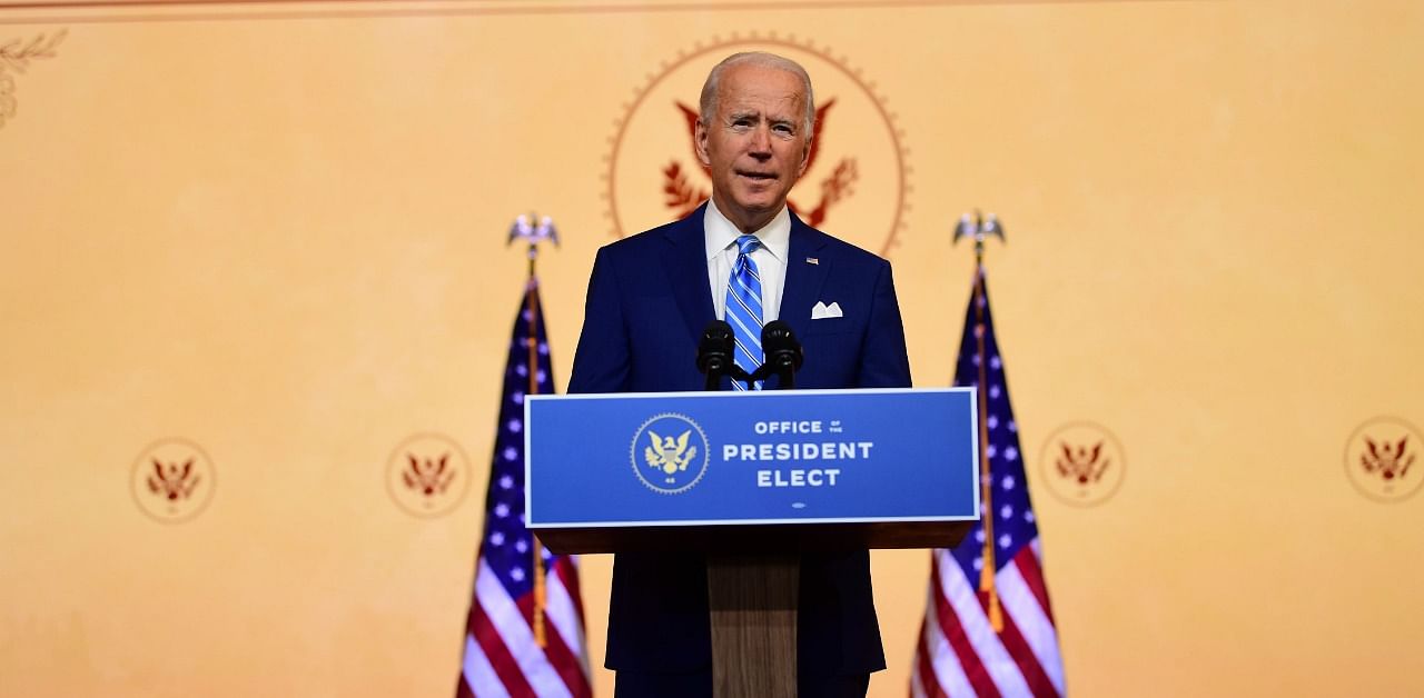President-elect Joe Biden delivers a Thanksgiving address at the Queen Theatre on November 25, 2020. Credit: AFP Photo