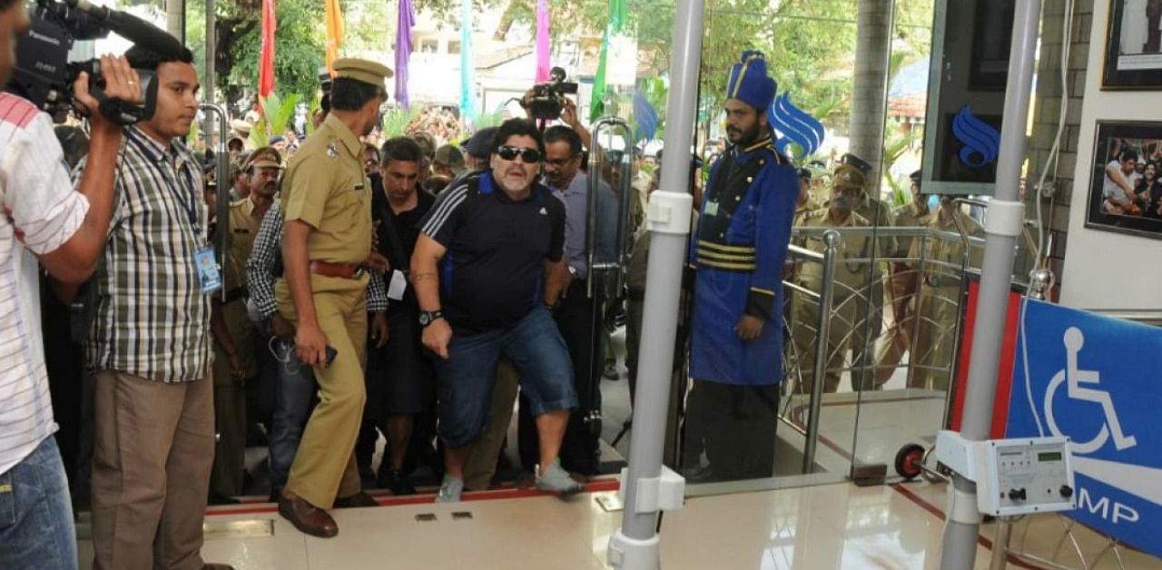 Diego Maradona at the Hotel Blue Nile in Kannur. Credit: File photo/Special Arrangement.
