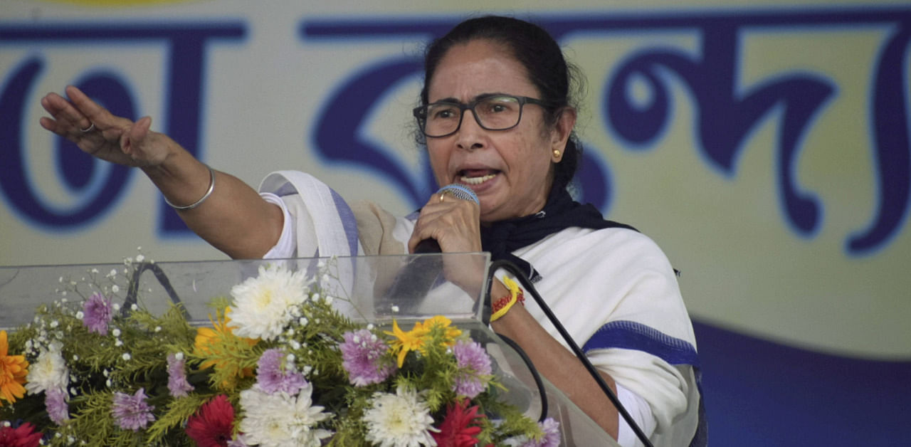 West Bengal Chief Minister Mamata Banerjee addresses a public meeting, in Bankura district, Wednesday, Nov. 25, 2020. Credit: PTI Photo