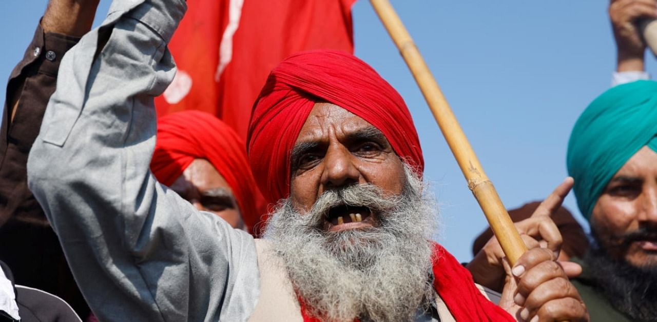 Farmers march to Delhi protesting new farm laws. Credit: Reuters Photo