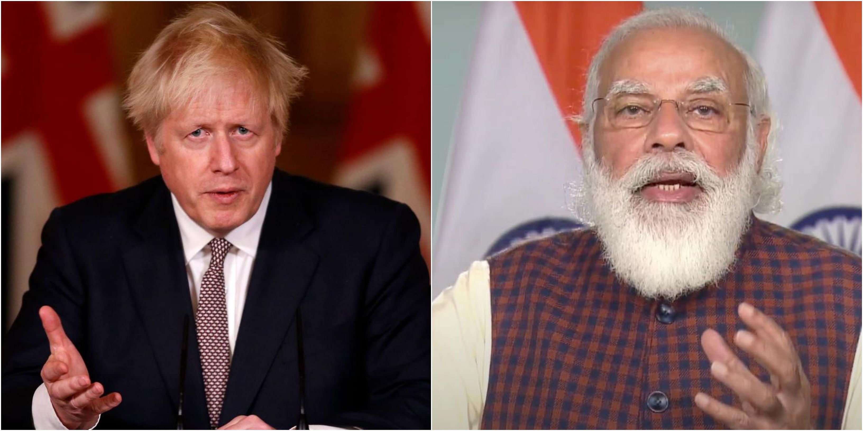 UK Prime Minister Boris Johnson and India PM Narendra Modi. Credit: AFP & PTI 