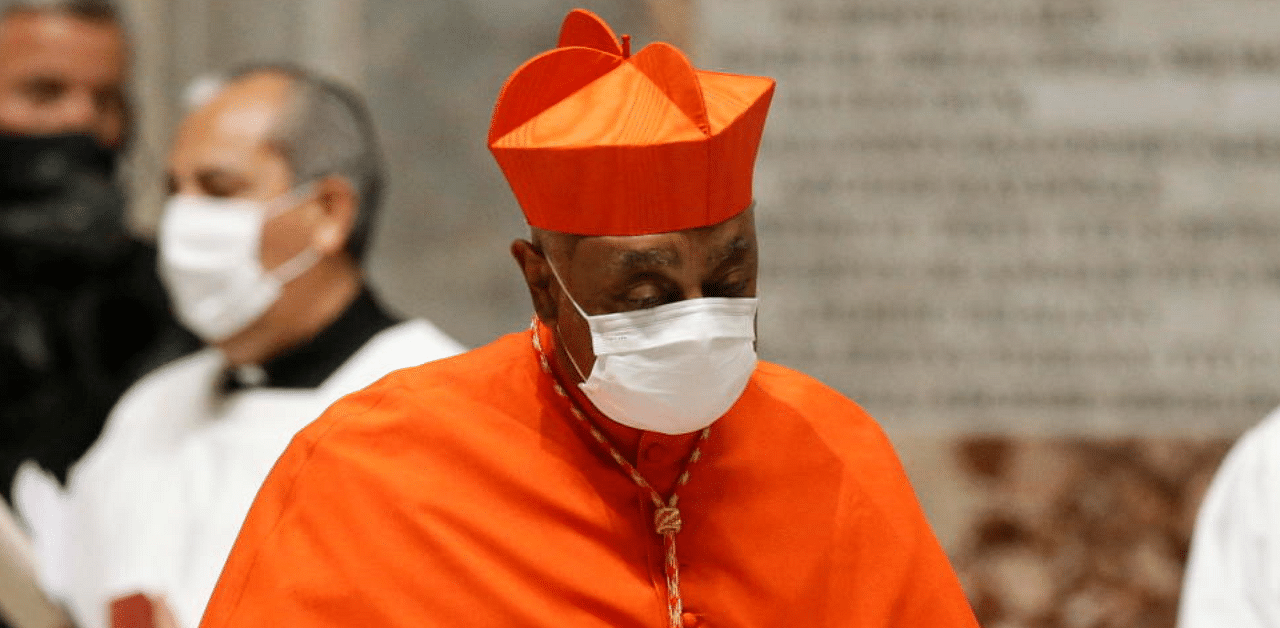 Wilton Gregory of the U.S. receives his biretta as he is appointed cardinal by Pope Francis, during a consistory ceremony at St. Peter's Basilica at the Vatican, November 28, 2020.  Credit: Reuters Photo