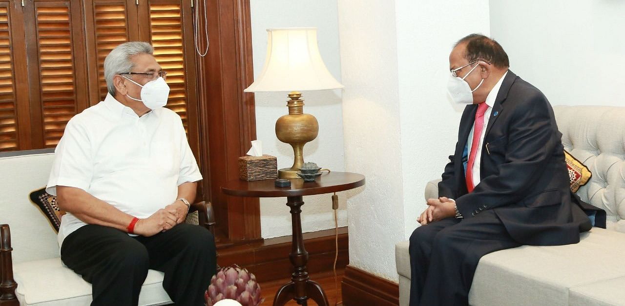 National Security Advisor Ajit Doval on Saturday called on Sri Lankan President Gotabaya Rajapaksa. Credit: Twitter Photo/@IndiainSL