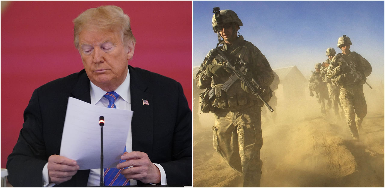 US President Donald Trump (L) and US Army soliders from 1-506 Infantry Division set out on a patrol in Paktika province, situated along the Afghan-Pakistan border.Credit: AFP File Photo