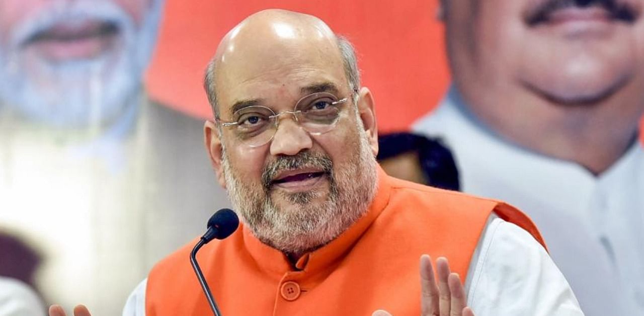 Home Minister Amit Shah addresses a press conference after the GHMC election campaign, in Hyderabad, Sunday, Nov. 29, 2020. Credit: PTI Photo