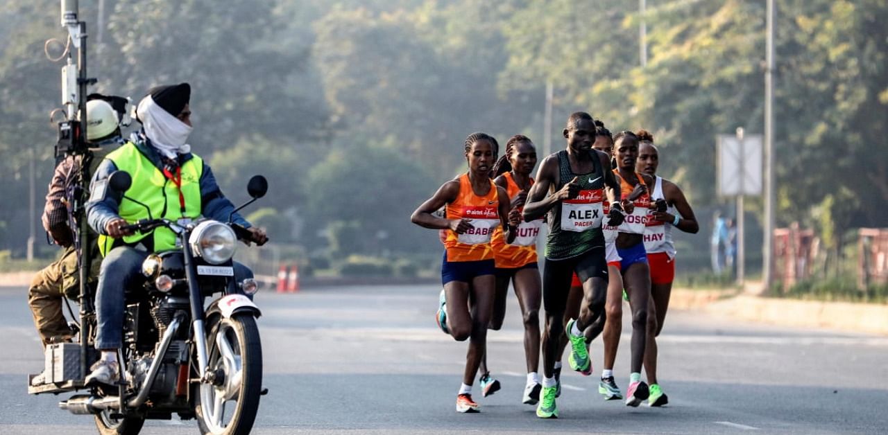 Elite runners take part in the Airtel Delhi Half Marathon in New Delhi. Credit: Reuters.