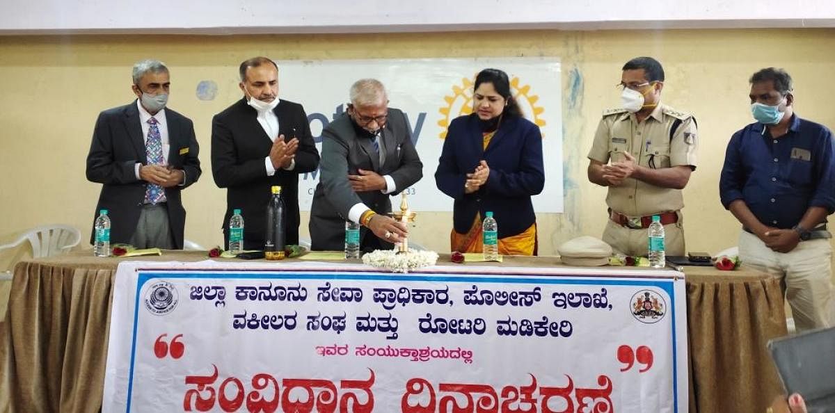 Principal and Sessions Court Judge Mallikarjuna Gowda inaugurates the Constitution Day programme organised in Madikeri.