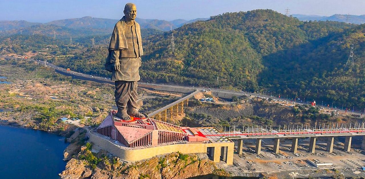 A view of Statue of Unity, in Kevadia colony of Narmada district. Credit: PTI Photo/Twitter