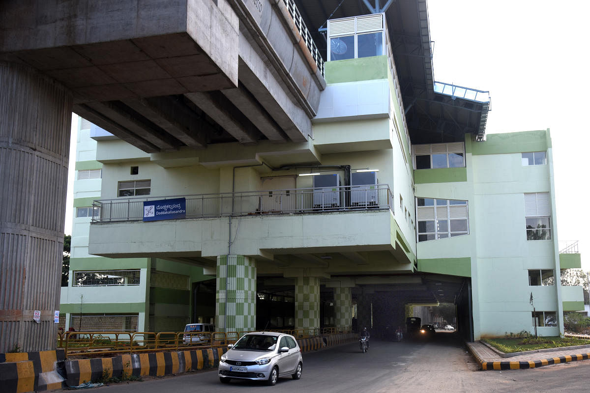 Lack of parking at stations like the one at Doddakallasandra (in pic) will inconvenience commuters. DH PHOTO/S K Dinesh