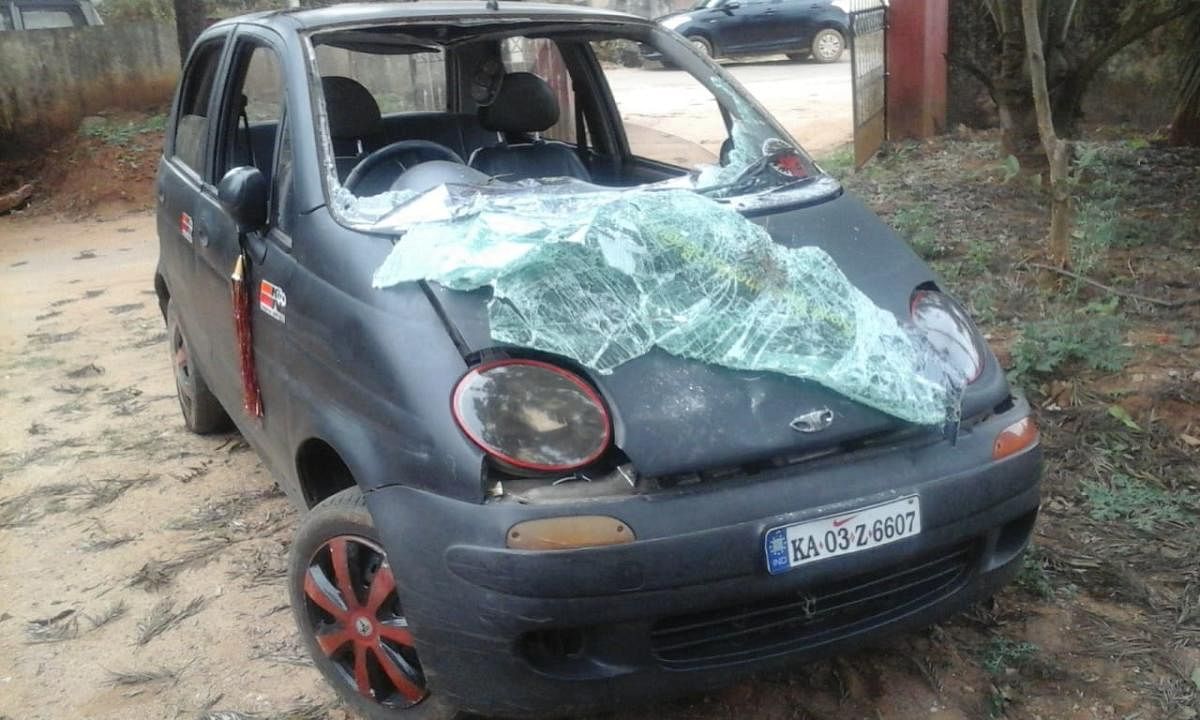 The car which hit a person in Appashettalli village.