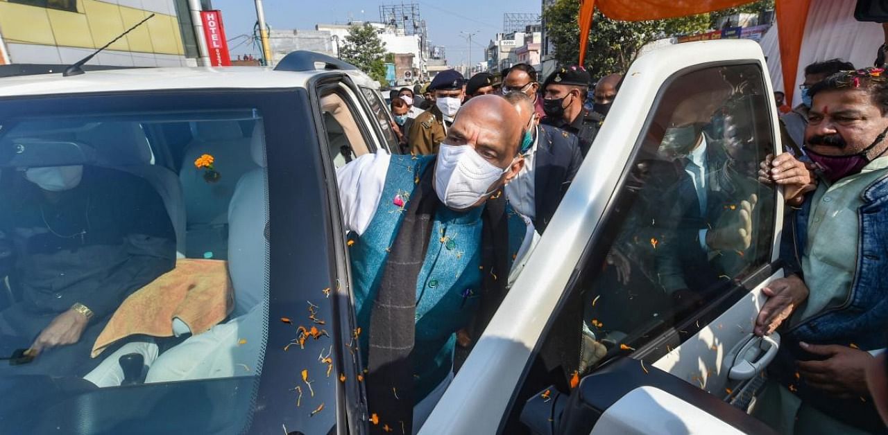 Union Defence minister Rajnath Singh during his visit to Lucknow. Credit: PTI.