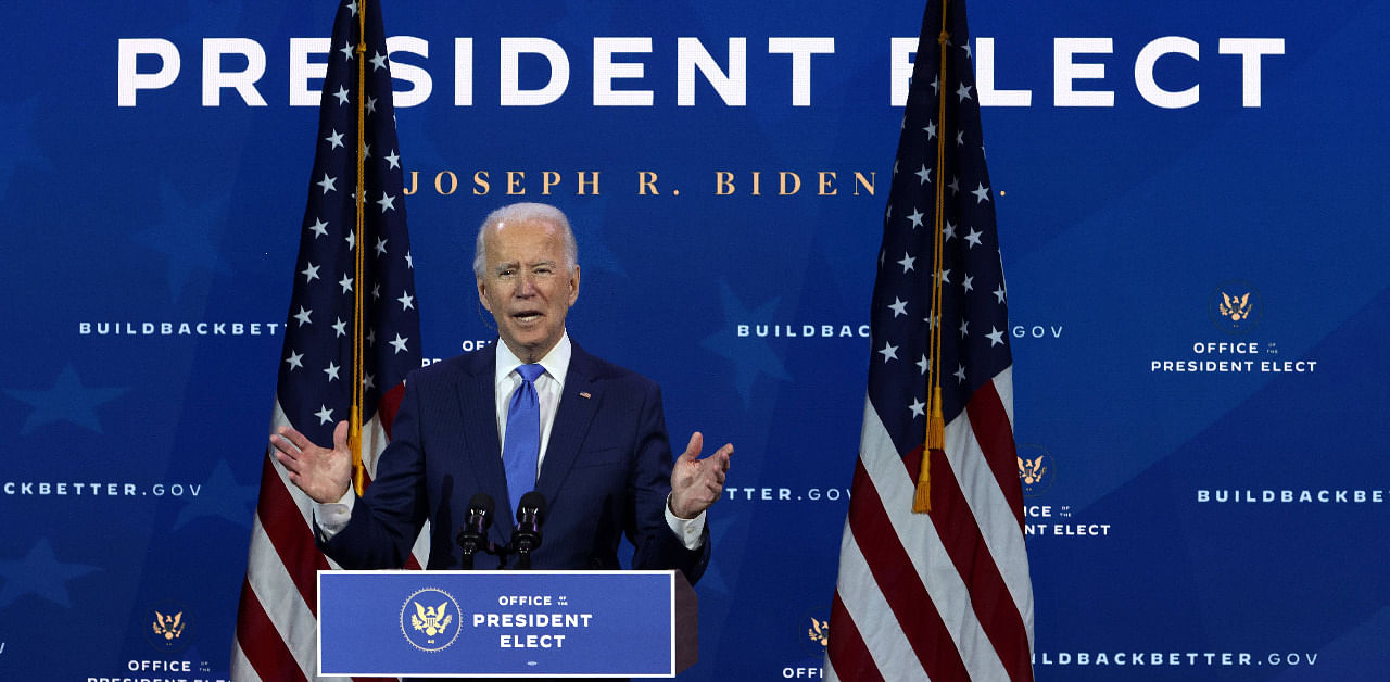 U.S. President-elect Joe Biden speaks during an event to name his economic team at the Queen Theater. Credit: AFP Photo