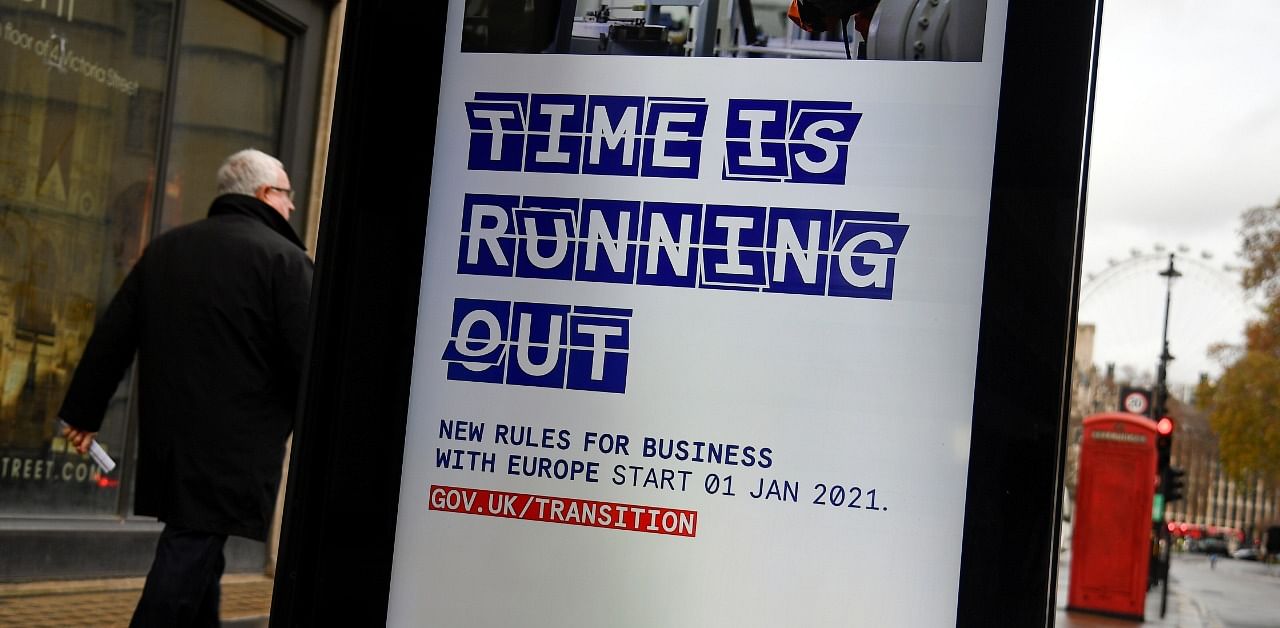 An electronic billboard displays a British government information message advising business to prepare for the Brexit, in London. Credit: Reuters Photo