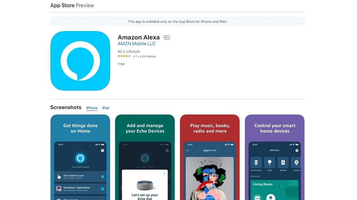 Amazon Alexa app on Apple App Store.