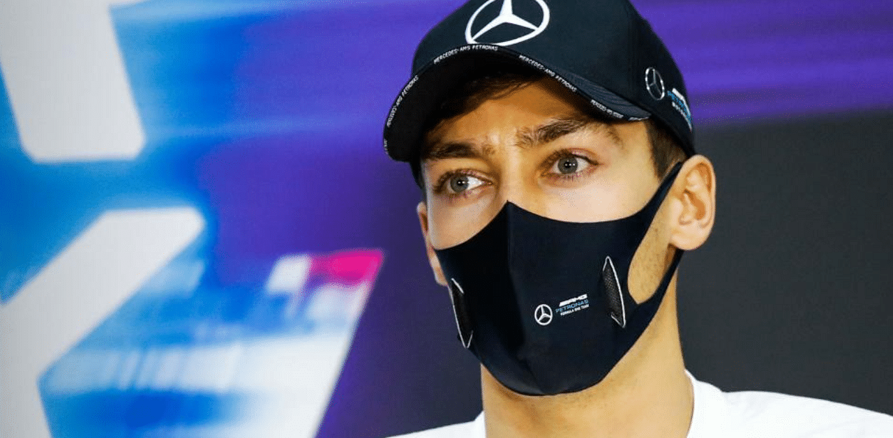Mercedes' British driver George Russell speaks during the presser ahead of the Sakhir Formula One Grand Prix at the Bahrain International Circuit in the city of Sakhir on December 3, 2020.  Credit: AFP Photo