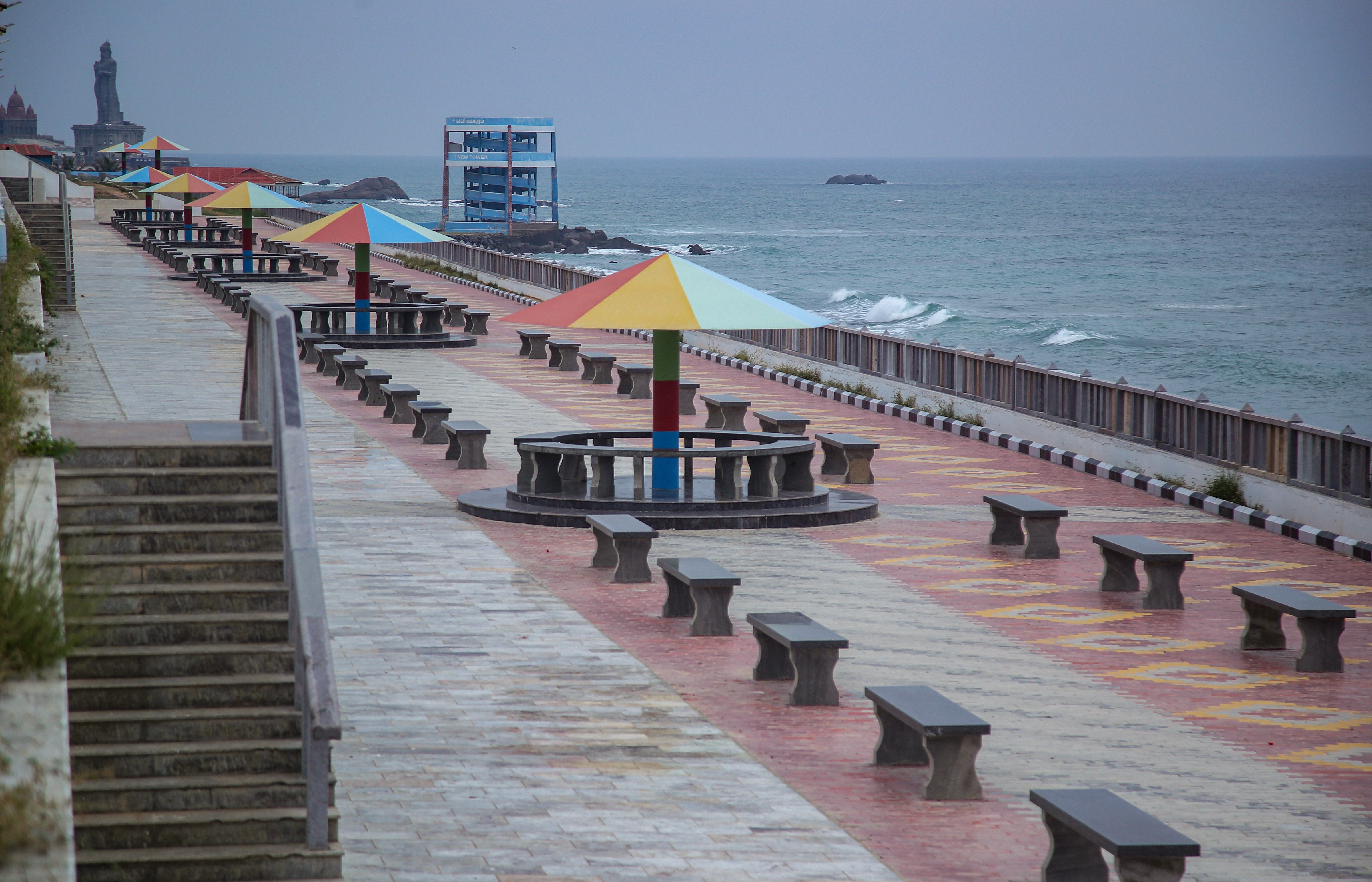 A tourist spot wears a deserted look in view of Cyclone Burevi, in Kanyakumari. Credit: PTI Photo