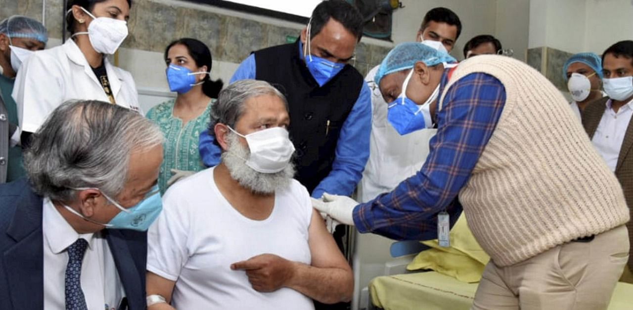 Haryana Minister Anil Vij volunteers for trials of Covid-19 vaccine Covaxin. Credit: PTI.