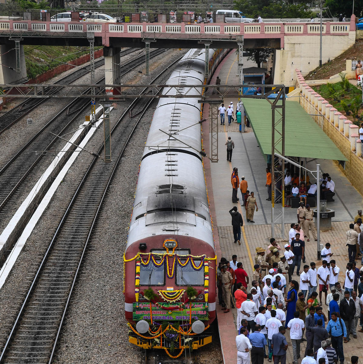 A DEMU train leaves the Baiyappanahalli railway station in Bengaluru. DH FILE PHOTO