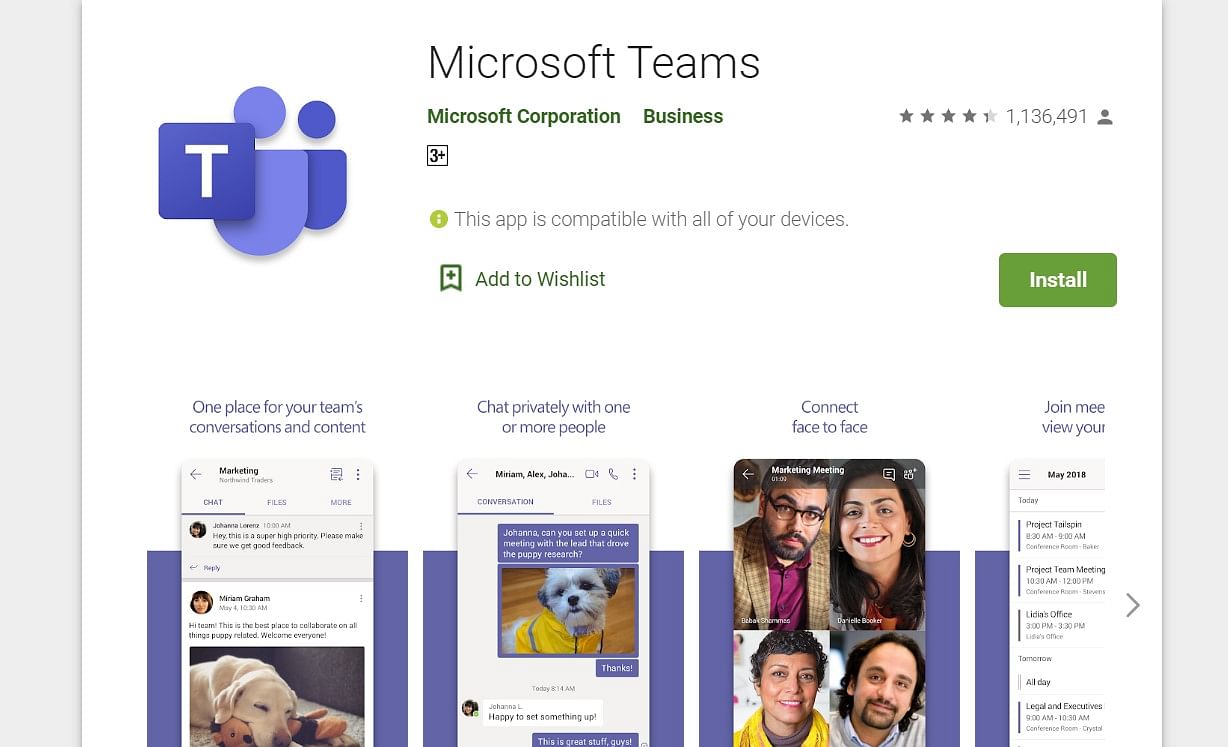 Microsoft Teams on Google Play Store (screen-grab)