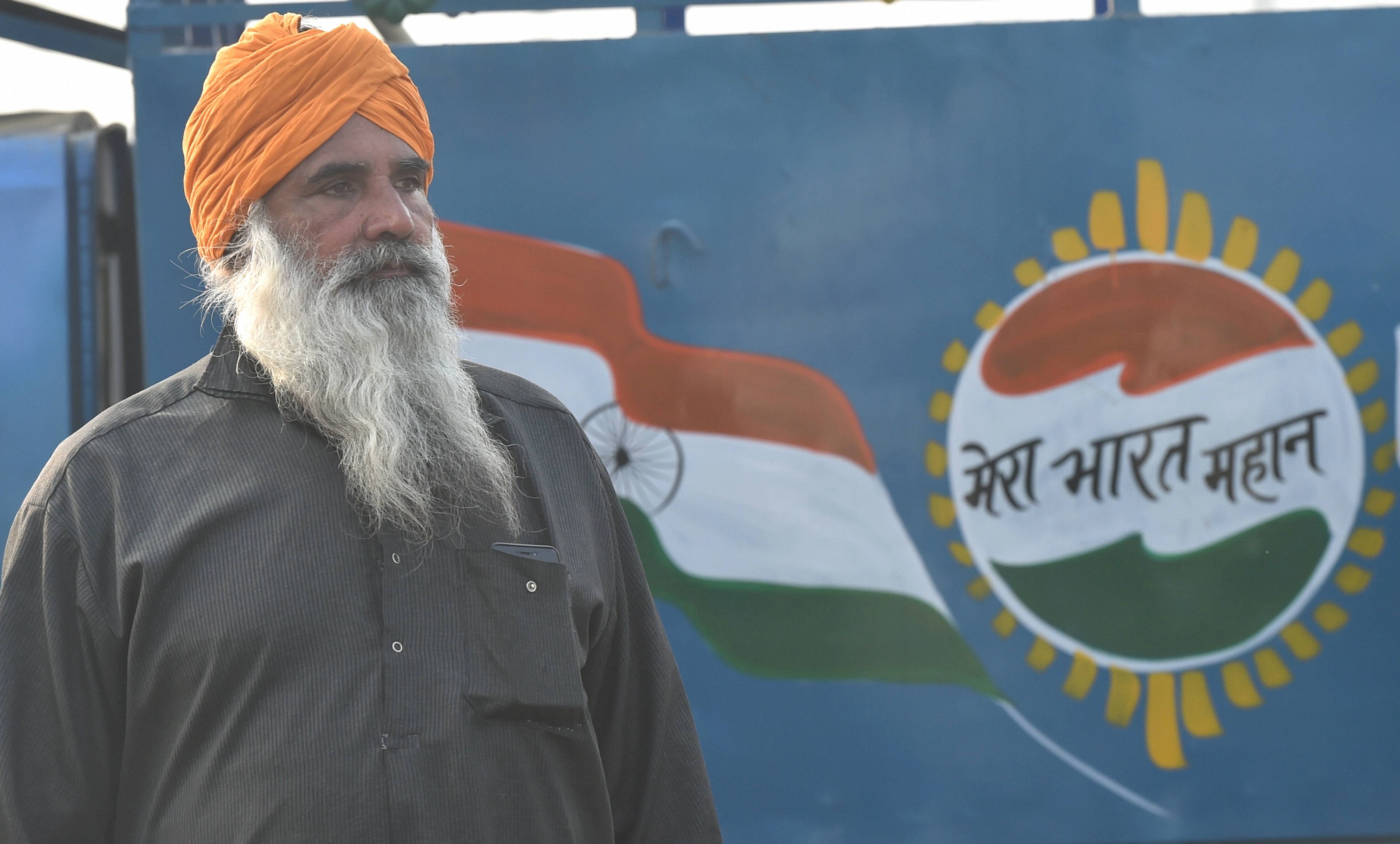 A farmer during a protest over Centre's farm reform laws at Delhi-Noida border, in New Delhi, Saturday, Dec. 5, 2020. Representative image/Credit: PTI Photo