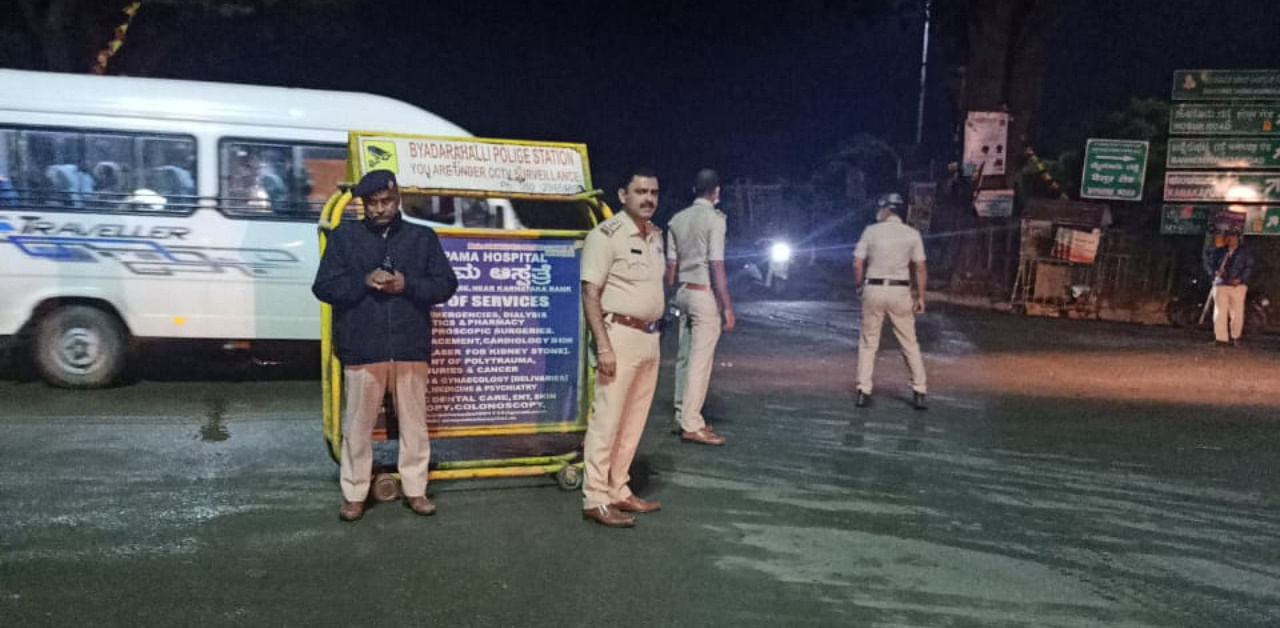 Police provide security cover in Bengaluru in the wee hours of Saturday. Credit: Bengaluru City Police