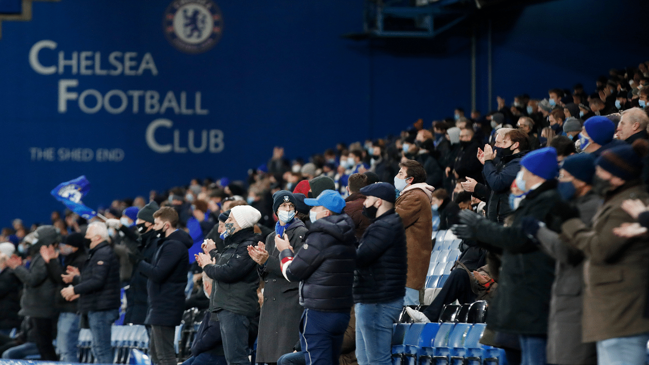 Chelsea fans in the stands as a limited number of fans are allowed to attend stadiums following the outbreak of the coronavirus disease. Credit: Reuters 