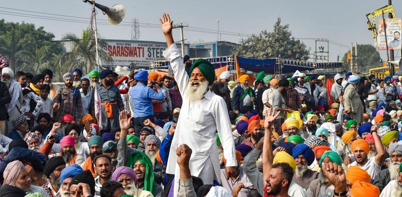 The farmers are protesting against three farm sector laws that were passed in Parliament. Credit: PTI photo.