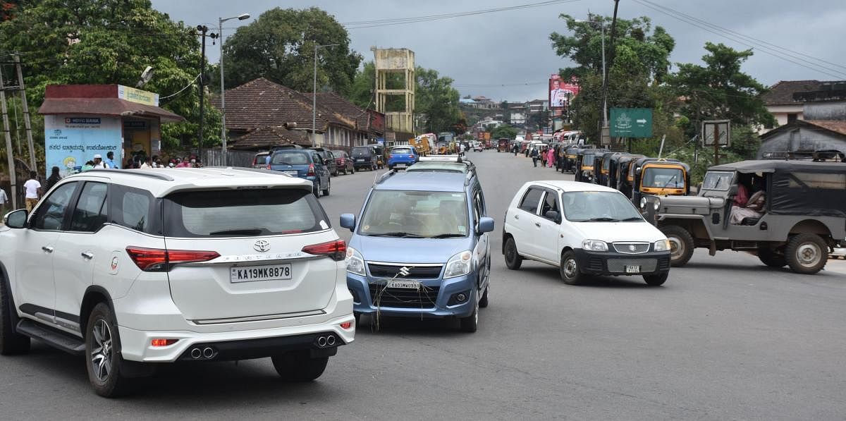 Movement of vehicles was as usual in Madikeri on Saturday.